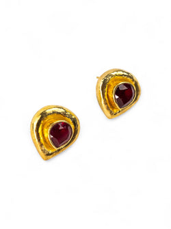 Roman Hammered Yellow Gold Ruby Stud Earrings Earrings Pruden and Smith   