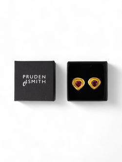 Roman Hammered Yellow Gold Ruby Stud Earrings Earrings Pruden and Smith   