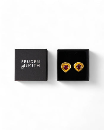 Roman Hammered Yellow Gold Ruby Stud Earrings Earrings Pruden and Smith   