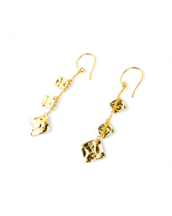 Marwar Hammered Square Gold Dangly Earrings Earrings Pruden and Smith   