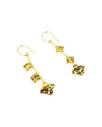 Marwar Hammered Square Gold Dangly Earrings Earrings Pruden and Smith   