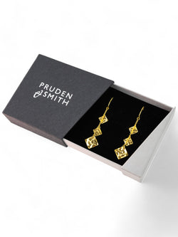 Marwar Hammered Square Gold Dangly Earrings Earrings Pruden and Smith   