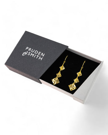 Marwar Hammered Square Gold Dangly Earrings Earrings Pruden and Smith   