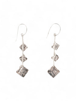 Marwar Hammered Square Silver Dangly Earrings Earrings Pruden and Smith   