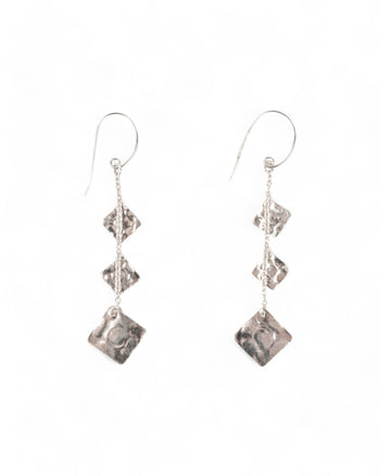 Marwar Hammered Square Silver Dangly Earrings Earrings Pruden and Smith   