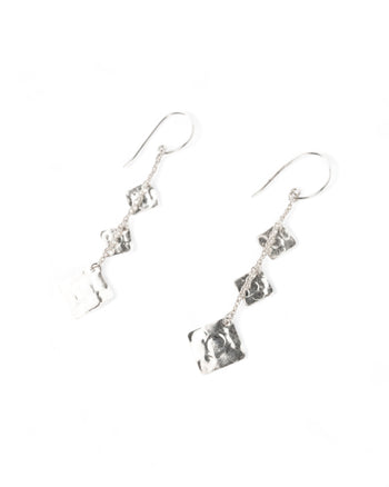 Marwar Hammered Square Silver Dangly Earrings Earrings Pruden and Smith   