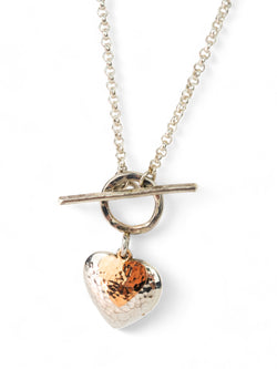 Hammered Double Heart Silver and 9ct Rose Gold Pendant Pendant Pruden and Smith   