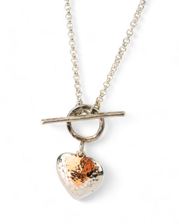 Hammered Double Heart Silver and 9ct Rose Gold Pendant Pendant Pruden and Smith   