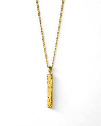 Hammered 9ct Yellow Gold Bar Pendant Pendant Pruden and Smith   