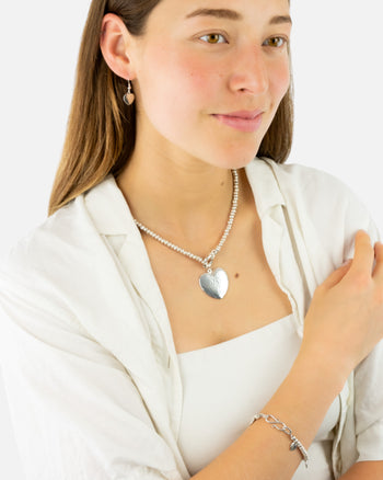 Silver Nugget Necklace with Hammered Heart Pendant Necklace Pruden and Smith   