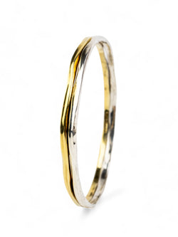 Side Hammered Two Colour Solid 9ct Gold Bangle Bangle Pruden and Smith   