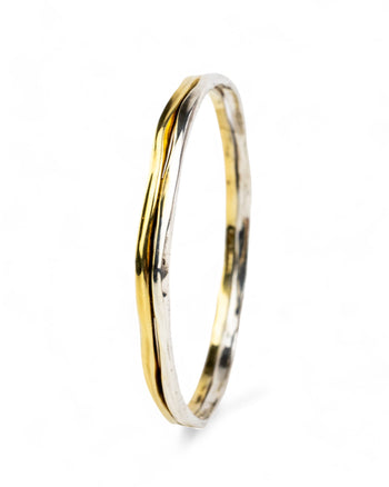 Side Hammered Two Colour Solid 9ct Gold Bangle Bangle Pruden and Smith   