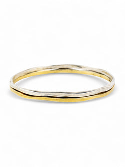 Side Hammered Two Colour Solid 9ct Gold Bangle Bangle Pruden and Smith   