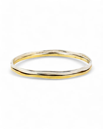 Side Hammered Two Colour Solid 9ct Gold Bangle Bangle Pruden and Smith   