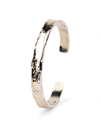 Hammered Silver and Yellow Gold Cuff Bangle Bangle Pruden and Smith   