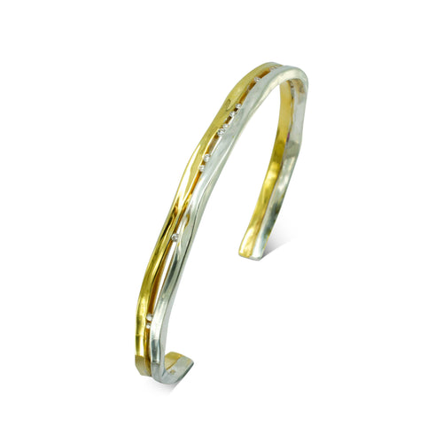 Trap Mixed Metal Solid Gold Diamond Bangle Bangle Pruden and Smith   