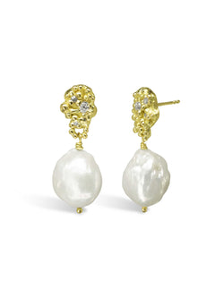 Nugget Pearl and Diamond Drop Earrings Earrings Pruden and Smith   