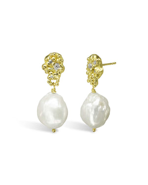 Nugget Pearl and Diamond Drop Earrings Earrings Pruden and Smith   