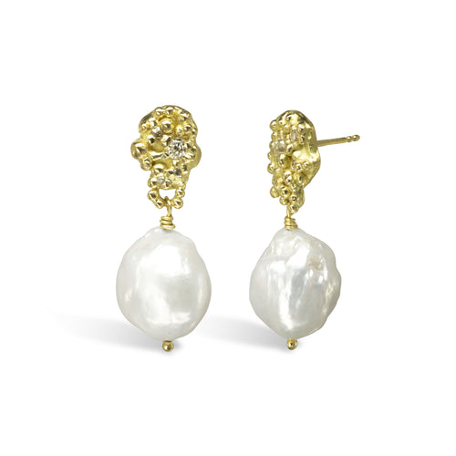 Nugget Pearl and Diamond Drop Earrings Earrings Pruden and Smith   