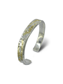 Hammered Silver and Yellow Gold Diamond Cuff Bangle Bangle Pruden and Smith   