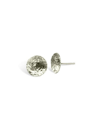 Hammered Round Gold Bead Stud Earrings Earrings Pruden and Smith 9ct White Gold  