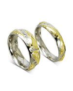 Hammered Mixed Metal Wedding Bands with Diamonds Ring Pruden and Smith   