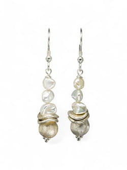 Nugget White Keshi Pearl Drop Earrings Earrings Pruden and Smith