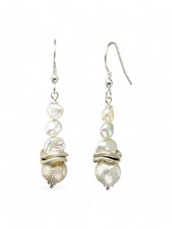 Nugget White Keshi Pearl Drop Earrings Earrings Pruden and Smith