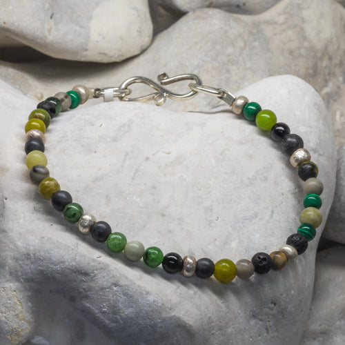 4mm Gemstone Bead and Silver Nugget green Mix Bracelet  Pruden and Smith   
