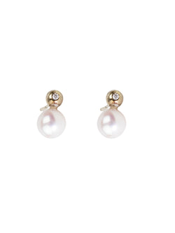 Large Akoya Pearl and Diamond Stud Earrings Earrings Pruden and Smith 9ct White Gold  