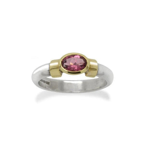 Shoulder Silver and 18ct Yellow Gold Gemstone Ring Ring Pruden and Smith Pink Tourmaline 