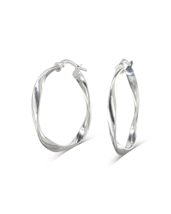 Uneven Twisted Gold Hoop Earrings - White Gold Earrings Pruden and Smith   