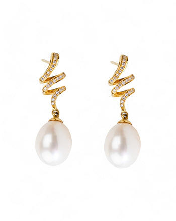 Ribbon Pearl and Diamond Drop Earrings Earrings Pruden and Smith   