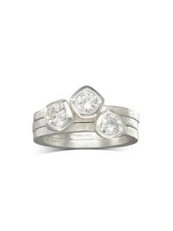 Carved Platinum Diamond Stacking Ring Set Ring Pruden and Smith