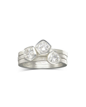 Carved Platinum Diamond Stacking Ring Set Ring Pruden and Smith