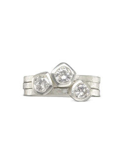 Carved Platinum Diamond Stacking Ring Set Ring Pruden and Smith