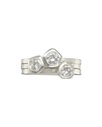 Carved Platinum Diamond Stacking Ring Set Ring Pruden and Smith