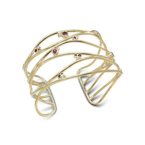 Six Strand Precious Gemstone Solid 9ct Gold Cuff Bangle (Wide) Bangle Pruden and Smith   