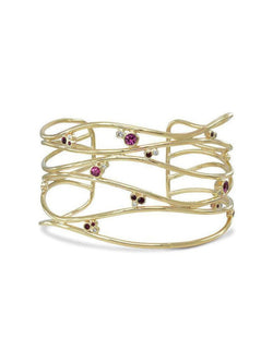 Six Strand Precious Gemstone Solid 9ct Gold Cuff Bangle (Wide) Bangle Pruden and Smith   