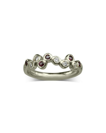 Water Bubbles Offset Gold Ruby Diamond Half Eternity Ring Ring Pruden and Smith 9ct White Gold  