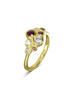 Ruby Diamond Gold Bubbles Cluster Ring (Dainty) Ring Pruden and Smith   