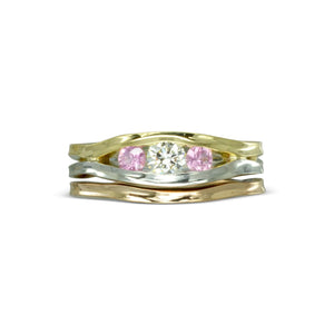 Trap Trilogy Diamond and Pink Sapphire Engagement Ring Set Ring Pruden and Smith   
