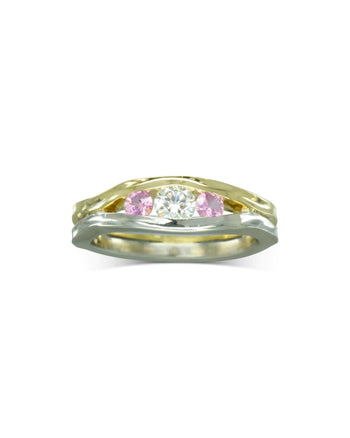 Trap Trilogy Diamond and Pink Sapphire Engagement Ring Set Ring Pruden and Smith   