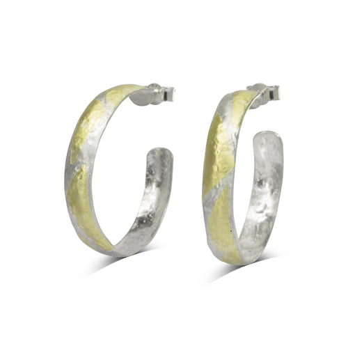 Hammered Silver and Gold Hoop Earrings - 35mm Earrings Pruden and Smith   