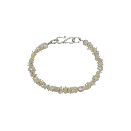 Keshi Pearl Silver Bracelet (White) Bracelet Pruden and Smith   