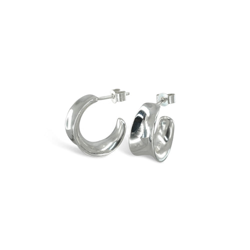 Wide Concave Silver Mini Hoop Earrings Earring Pruden and Smith   