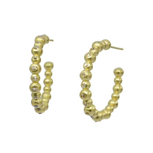 Yellow Gold and Diamond Hoop Earrings Earrings Pruden and Smith   
