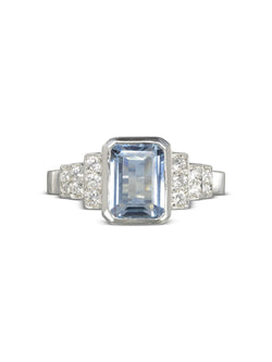 Aquamarine Diamond Art Deco Inspired Engagement Ring Ring Pruden and Smith   