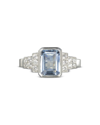 Aquamarine Diamond Art Deco Inspired Engagement Ring Ring Pruden and Smith   