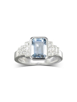 Aquamarine Diamond Art Deco Inspired Engagement Ring Ring Pruden and Smith   